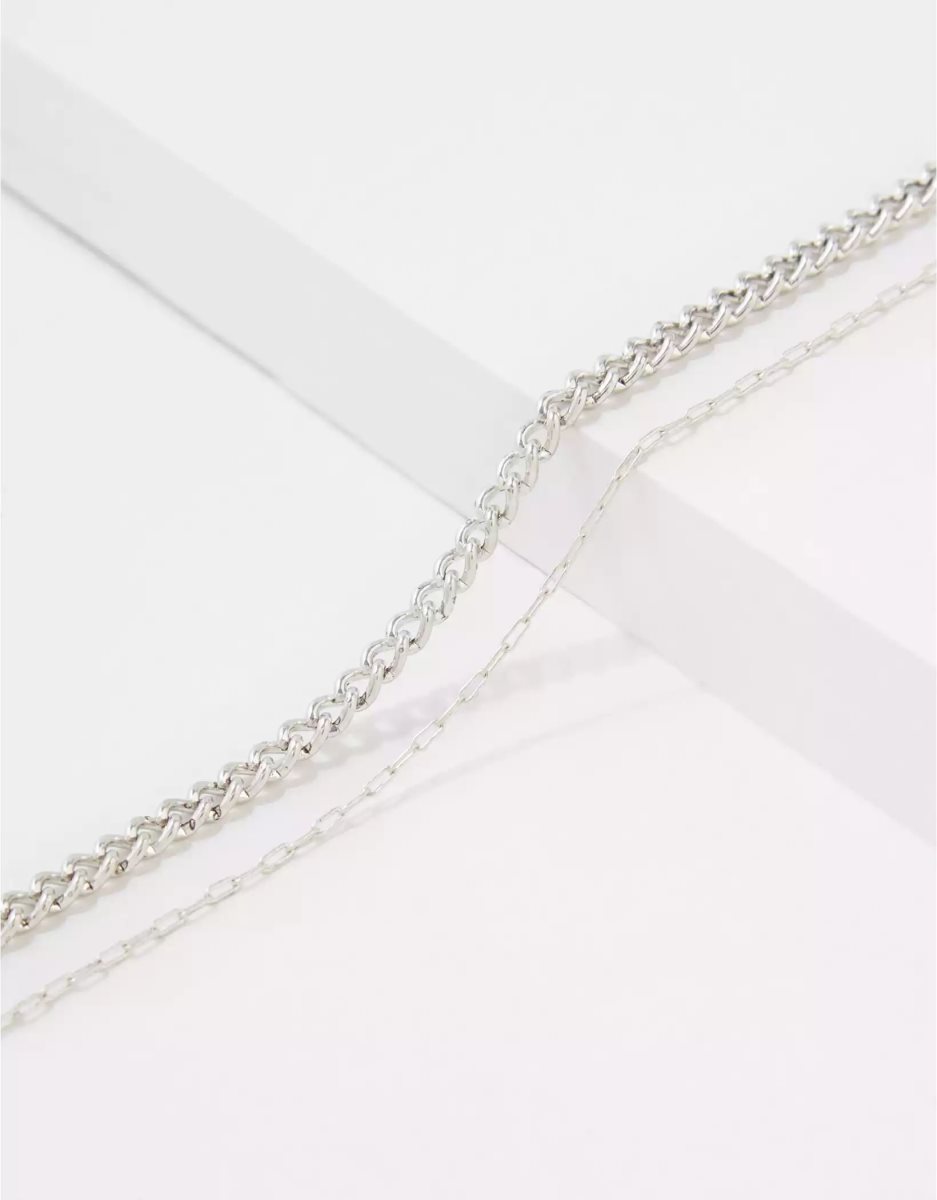 Bijoux American Eagle AEO Silver Chain Necklace 2-Pack Argent Homme | QMZ-64981201